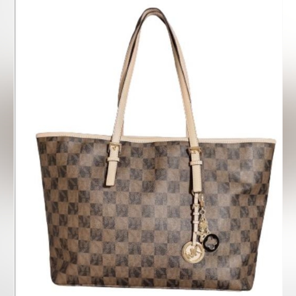 MICHAEL Michael Kors Tan and Brown Checkered Tote